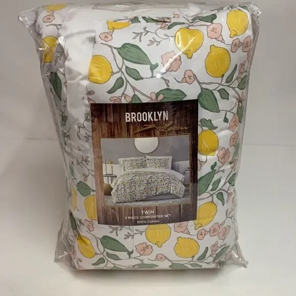 Brooklyn Loom Lemon 🍋 Tree‎ Comforter Set, Twin, Verbena 100% cotton